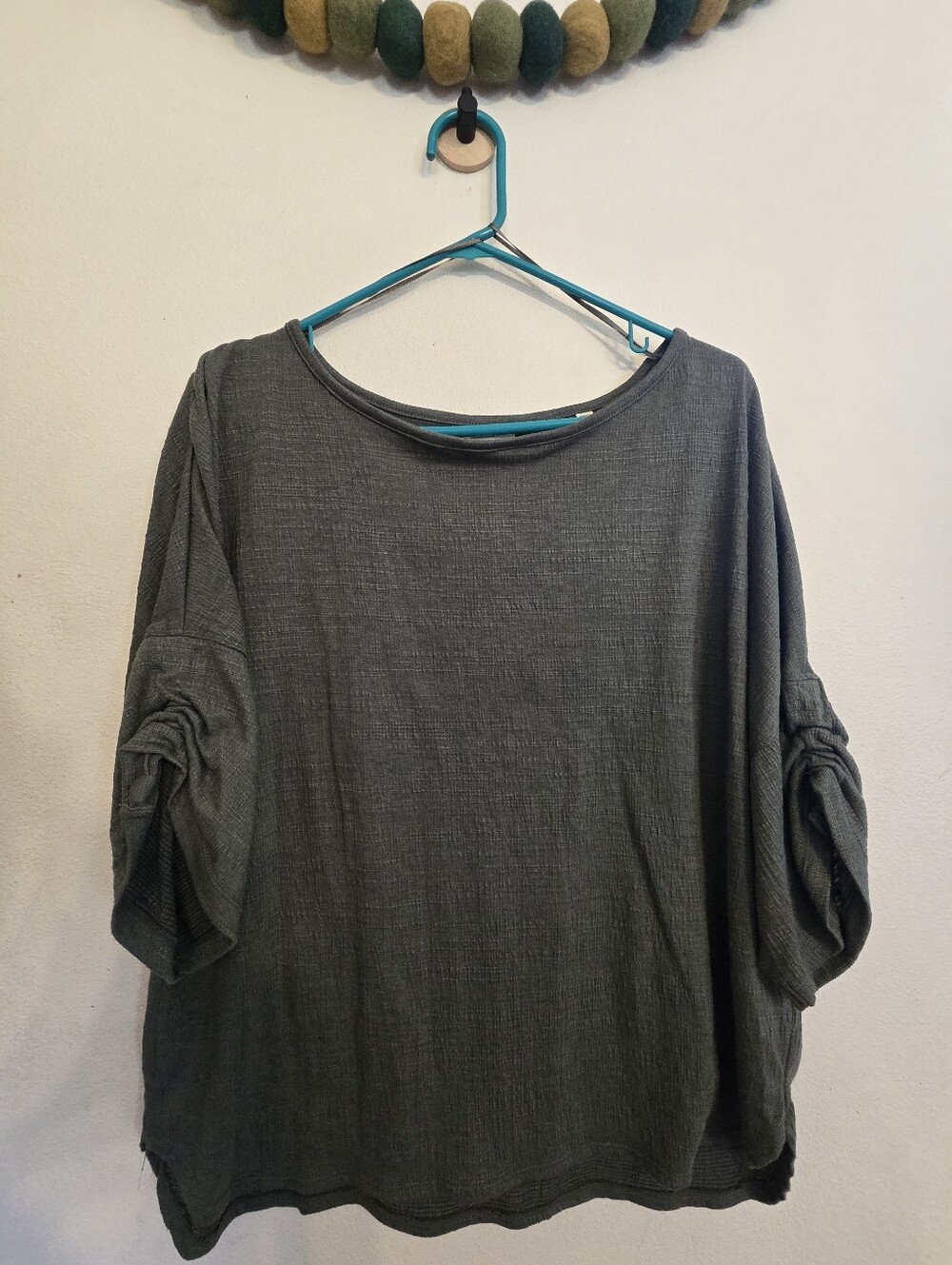 Max Studio London Olive Green Textured Knit Short Sleeve Top Size XL Tunic